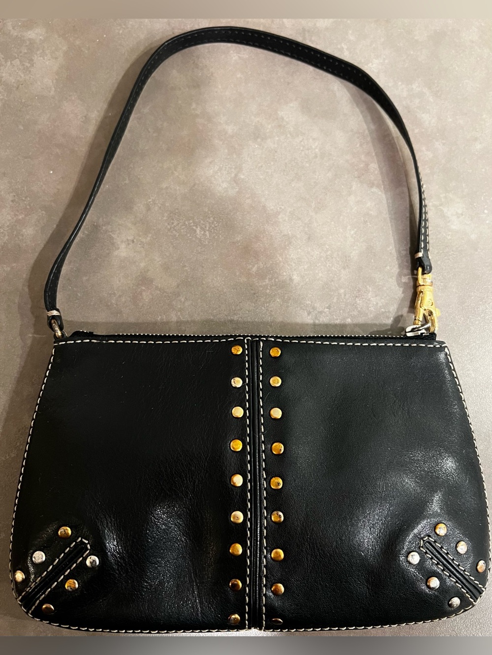 ✨Michael Kors Y2K Vintage Small Black Leather Shoulder Bag Gold Trim Studded